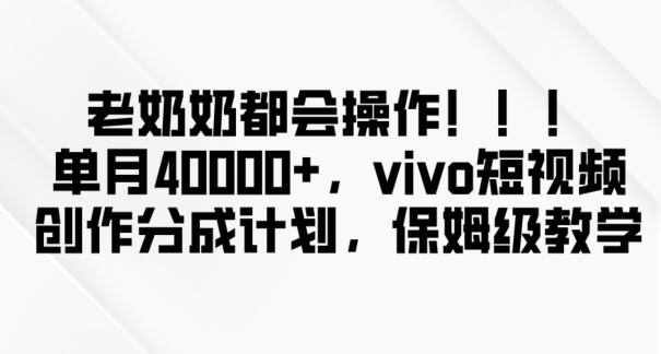 老奶奶都会操作，新平台无脑操作，单月40000+，vivo短视频创作分成计划【揭秘】-休闲网赚three