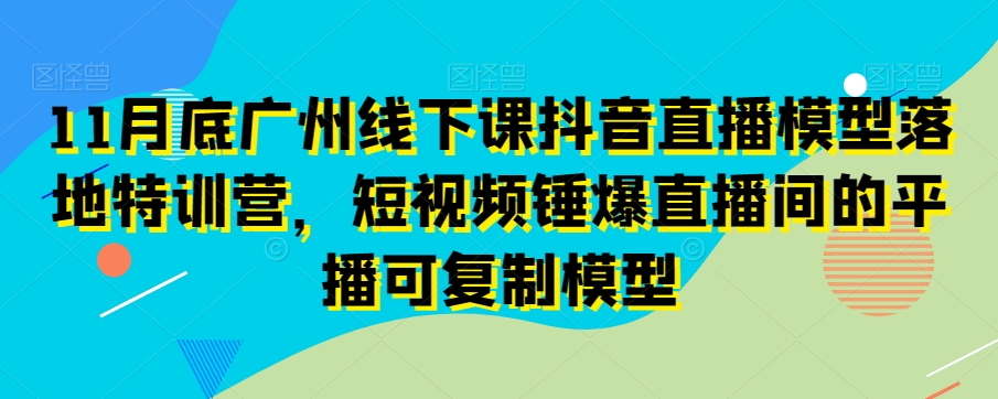 11月底广州线下课抖音直播模型落地特训营，短视频锤爆直播间的平播可复制模型-花生资源网