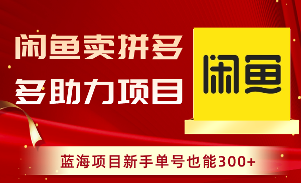 （8452期）闲鱼卖拼多多助力项目，蓝海项目新手单号也能300+ - 当动网创