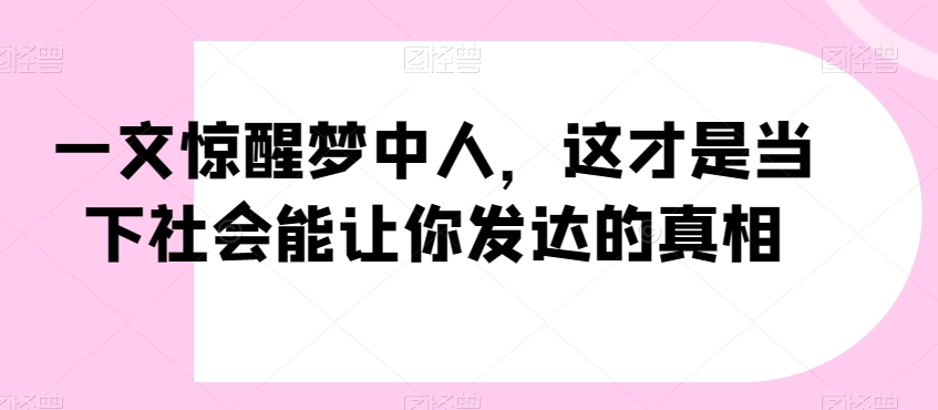 一文惊醒梦中人，这才是当下社会能让你发达的真相【公众号付费文章】-雨辰网创分享