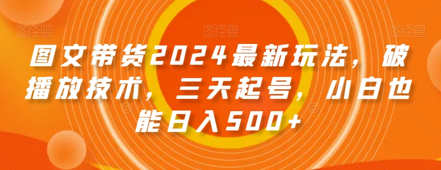 图文带货2024最新玩法，破播放技术，三天起号，小白也能日入500+【揭秘】-小禾网创