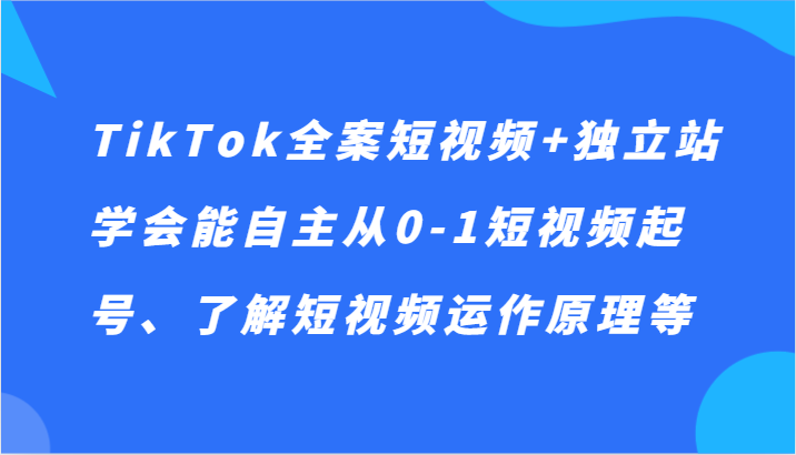 TikTok全案短视频+独立站，学会能自主从0-1短视频起号、了解短视频运作原理等-花生资源网