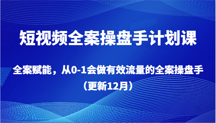 短视频全案操盘手计划课，全案赋能，从0-1会做有效流量的全案操盘手（更新12月）-枫客网创