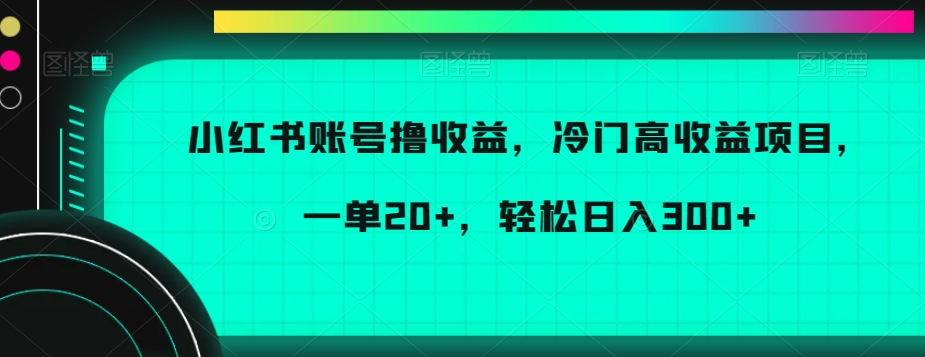 小红书账号撸收益，冷门高收益项目，一单20+，轻松日入300+【揭秘】-创享网