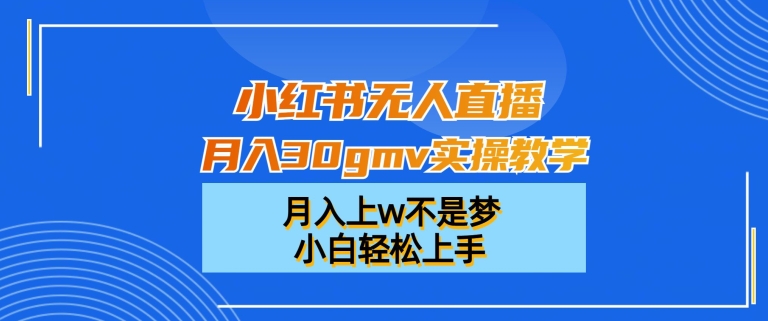 小红书无人直播月入30gmv实操教学，月入上w不是梦，小白轻松上手-枫客网创