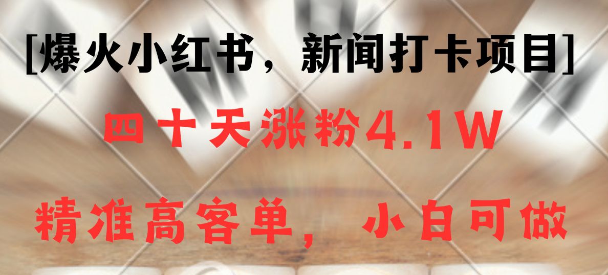 新闻打卡项目，小红书40天涨粉4.1w，高客单精准粉，变现能力超强-北少网创