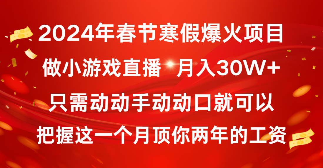 （8721期）2024年春节寒假爆火项目，普通小白如何通过小游戏直播做到月入30W+-大海创业网