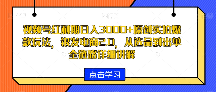 视频号红利期日入3000+原创实拍爆款玩法，银发电商2.0，从选品到出单全链路详细讲解-大海创业网