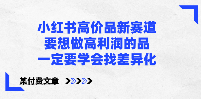 （8738期）小红书高价品新赛道，要想做高利润的品，一定要学会找差异化【某付费文章】-随风网创