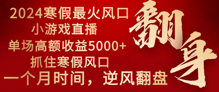 （8766期）2024年最火寒假风口项目 小游戏直播 单场收益5000+抓住风口 一个月直接提车-创享网