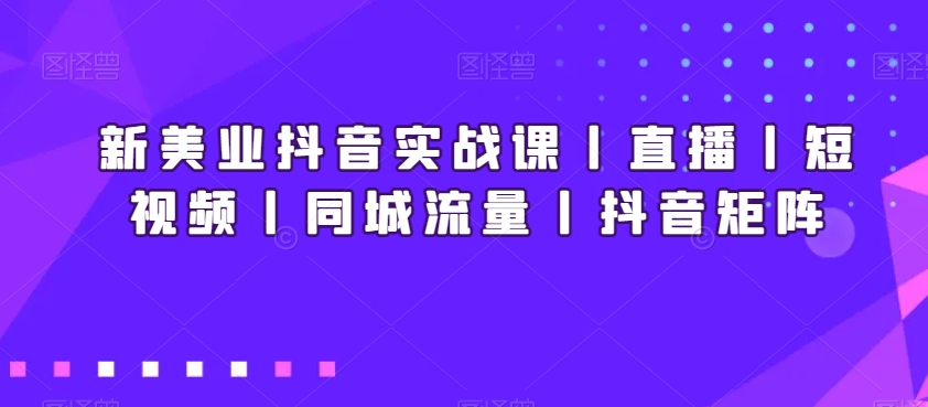 新美业抖音实战课丨直播丨短视频丨同城流量丨抖音矩阵-大海创业网