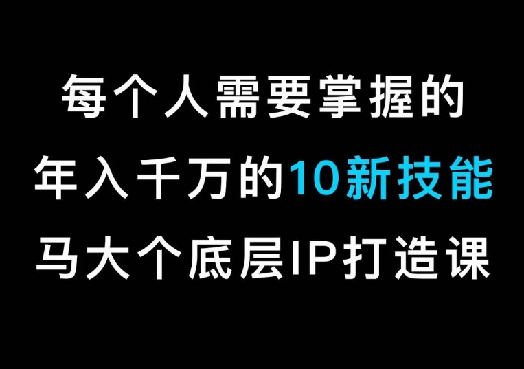 马大个的IP底层逻辑课，​每个人需要掌握的年入千万的10新技能，约会底层IP打造方法！-创享网