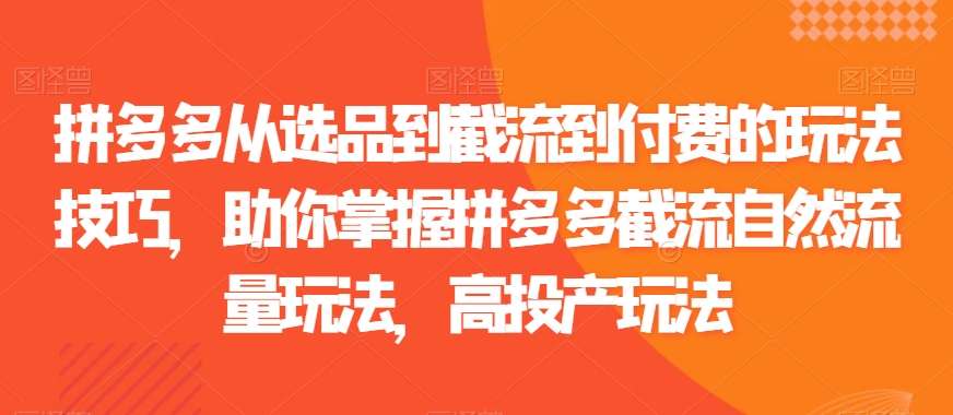 拼多多从选品到截流到付费的玩法技巧，助你掌握拼多多截流自然流量玩法，高投产玩法-八度网创