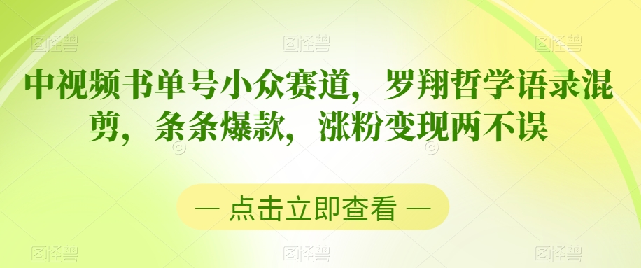 中视频书单号小众赛道，罗翔哲学语录混剪，条条爆款，涨粉变现两不误-花生资源网