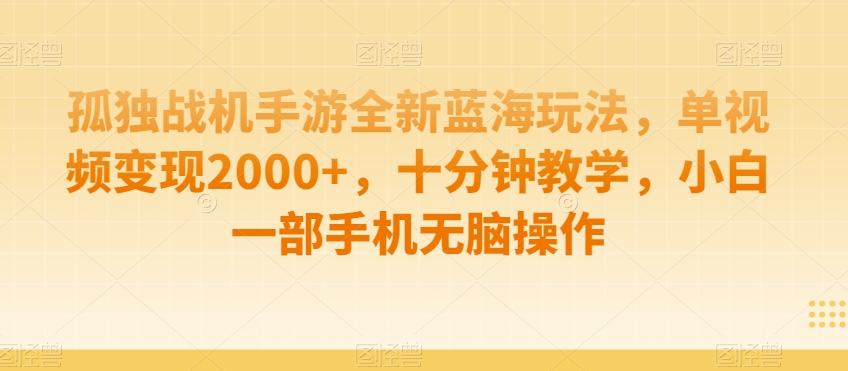 孤独战机手游全新蓝海玩法，单视频变现2000+，十分钟教学，小白一部手机无脑操作【揭秘】-大海创业网