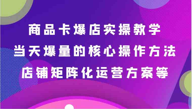 商品卡爆店实操教学，基础到进阶保姆式讲解、当天爆量核心方法、店铺矩阵化运营方案等-枫客网创