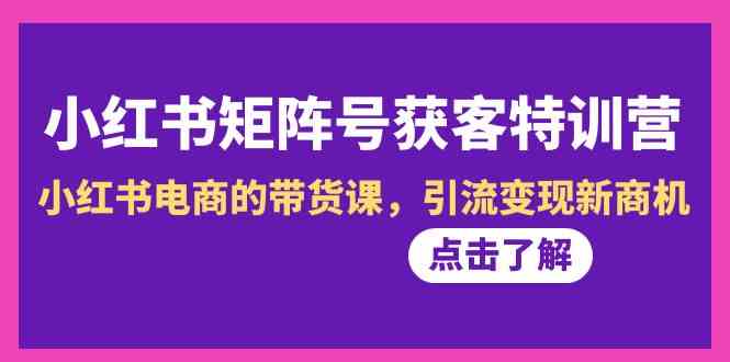 小红书矩阵号获客特训营-第10期，小红书电商的带货课，引流变现新商机-花生资源网