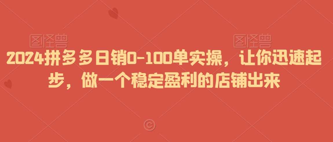 2024拼多多日销0-100单实操，让你迅速起步，做一个稳定盈利的店铺出来-创享网