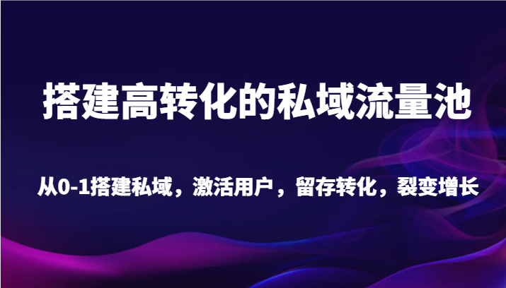 搭建高转化的私域流量池 从0-1搭建私域，激活用户，留存转化，裂变增长（20节课）-枫客网创