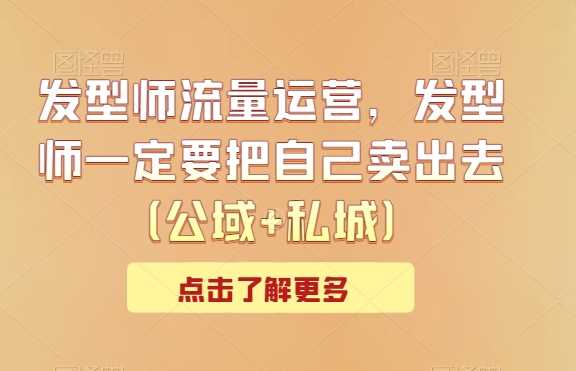 发型师流量运营，发型师一定要把自己卖出去（公域+私城）-大海创业网