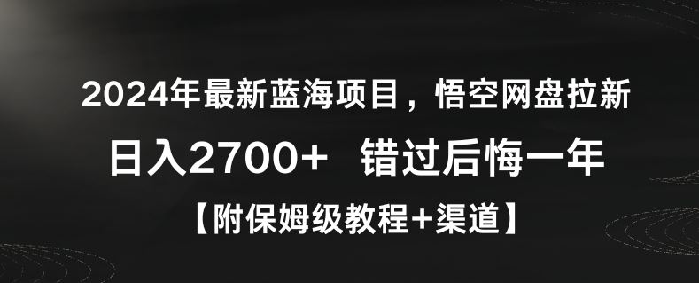 2024年最新蓝海项目，悟空网盘拉新，日入2700+错过后悔一年【附保姆级教程+渠道】【揭秘】-随风网创