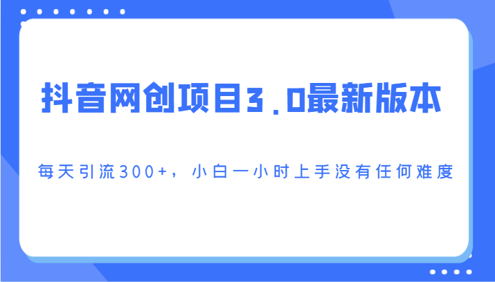 抖音网创项目3.0最新版本，每天引流300+，小白一小时上手没有任何难度 - 当动网创