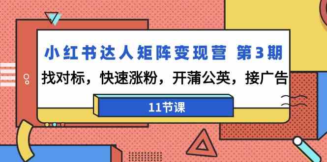 （9203期）小红书达人矩阵变现营 第3期，找对标，快速涨粉，开蒲公英，接广告-11节课-随风网创