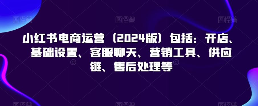 小红书电商运营（2024版）包括：开店、基础设置、客服聊天、营销工具、供应链、售后处理等-随风网创