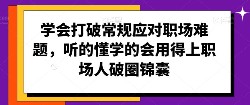 学会打破常规应对职场难题，听的懂学的会用得上职场人破圏锦囊-花生资源网