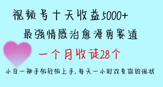 十天收益5000+，多平台捞金，视频号情感治愈漫剪，一个月收徒28个，小白一部手机轻松上手-花生资源网