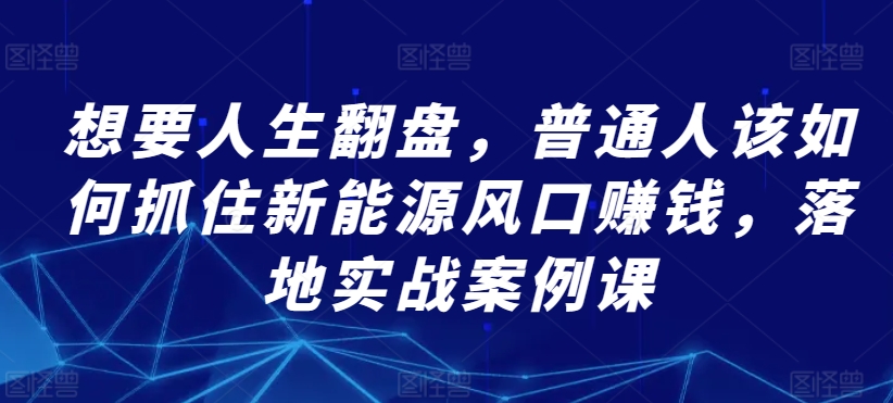 想要人生翻盘，普通人该如何抓住新能源风口赚钱，落地实战案例课-HAC社区