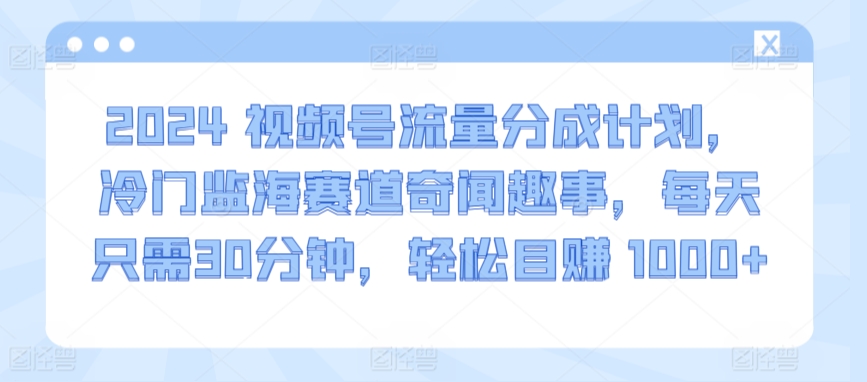 2024视频号流量分成计划，冷门监海赛道奇闻趣事，每天只需30分钟，轻松目赚 1000+-HAC社区