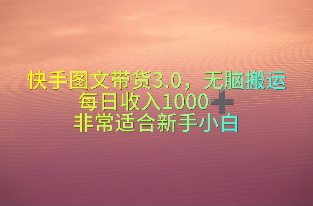 （10252期）快手图文带货3.0，无脑搬运，每日收入1000＋，非常适合新手小白-小禾网创